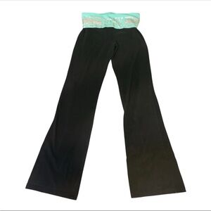 Victorias Secret PINK Spellout Y2K Bling Foldover Wide Leg Yoga Pant Black/Teal
